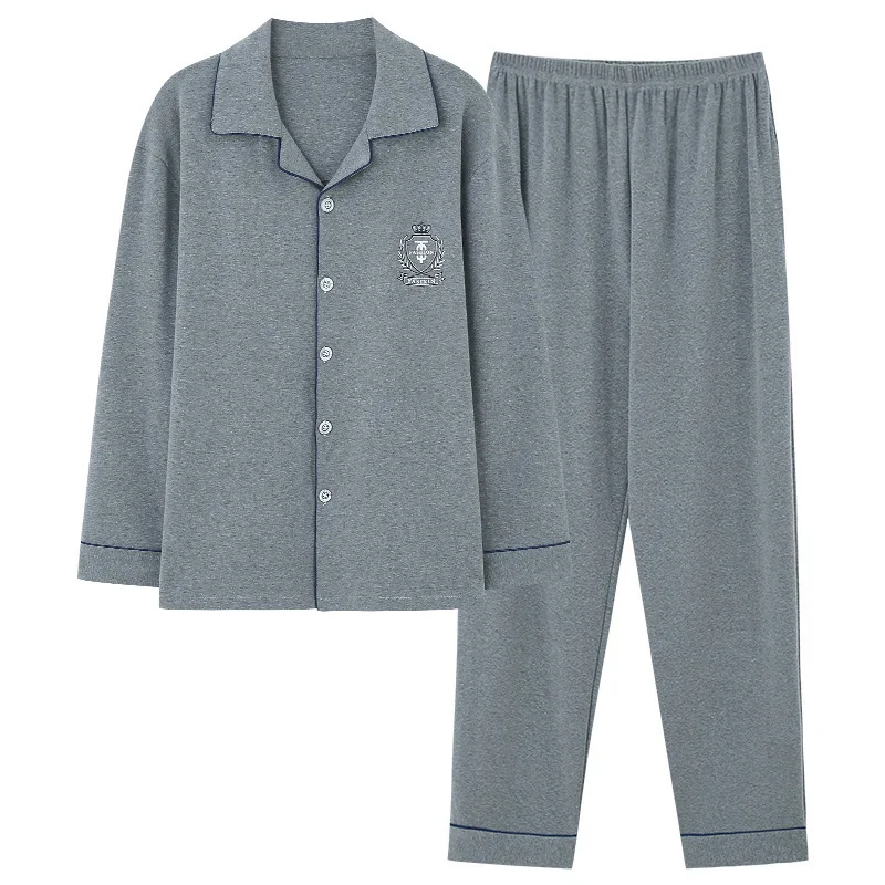 2020 Spring Mens Pyjama Cardigan Fold-down Collar Cotton Men Long Sleeve Home Wear Simple Mansleepwear Luxury Men Clothing