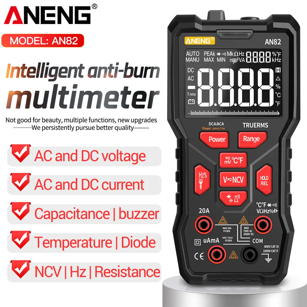

ANENG AN82 Профессиональный цифровой мультиметр 9999 тестер DIY транзисторный конденсатор AC/DC тестеры True RMS аналоговый измеритель тестер транзисто...