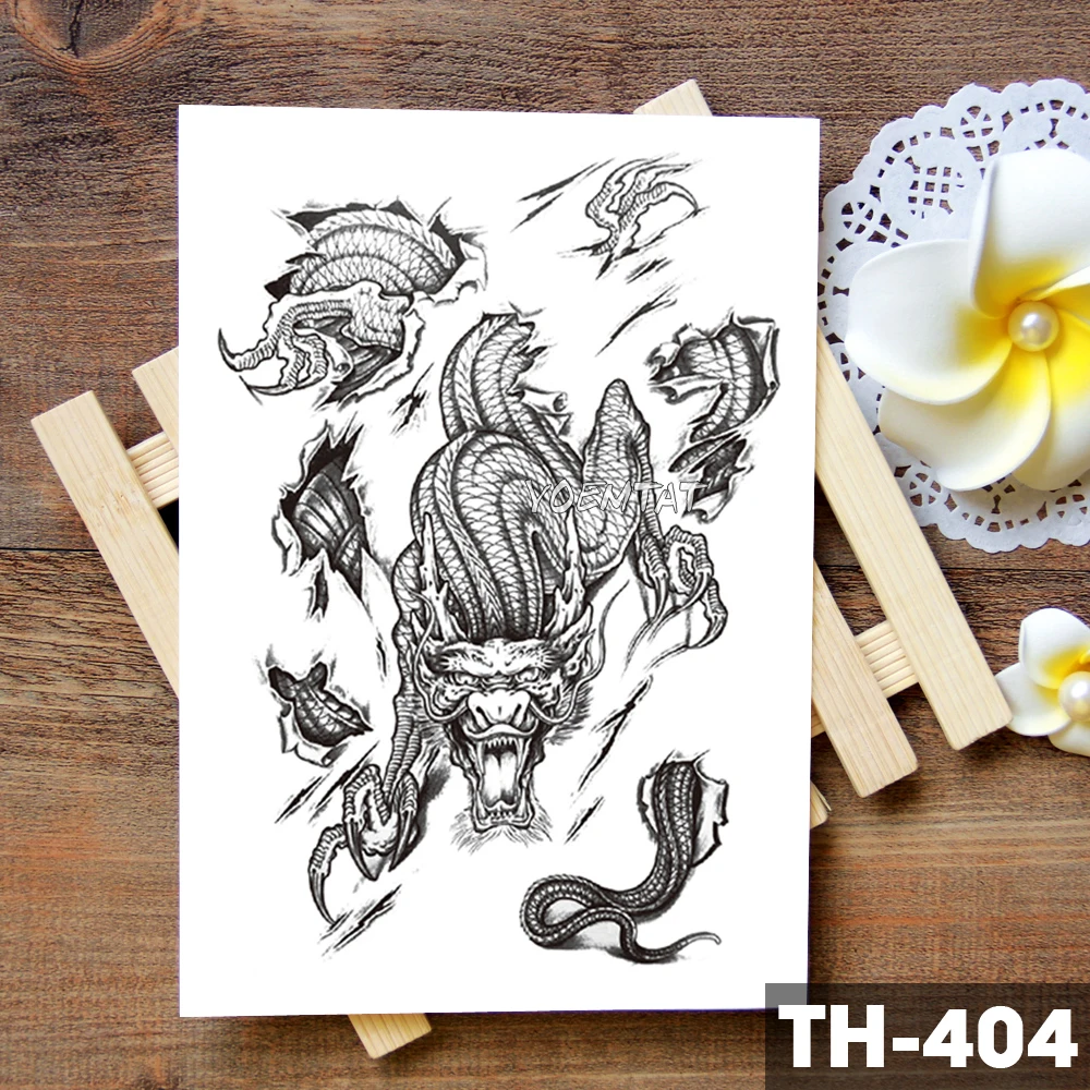 Водостойкая Временная тату наклейка с тигром черепом леопардом драконом волком