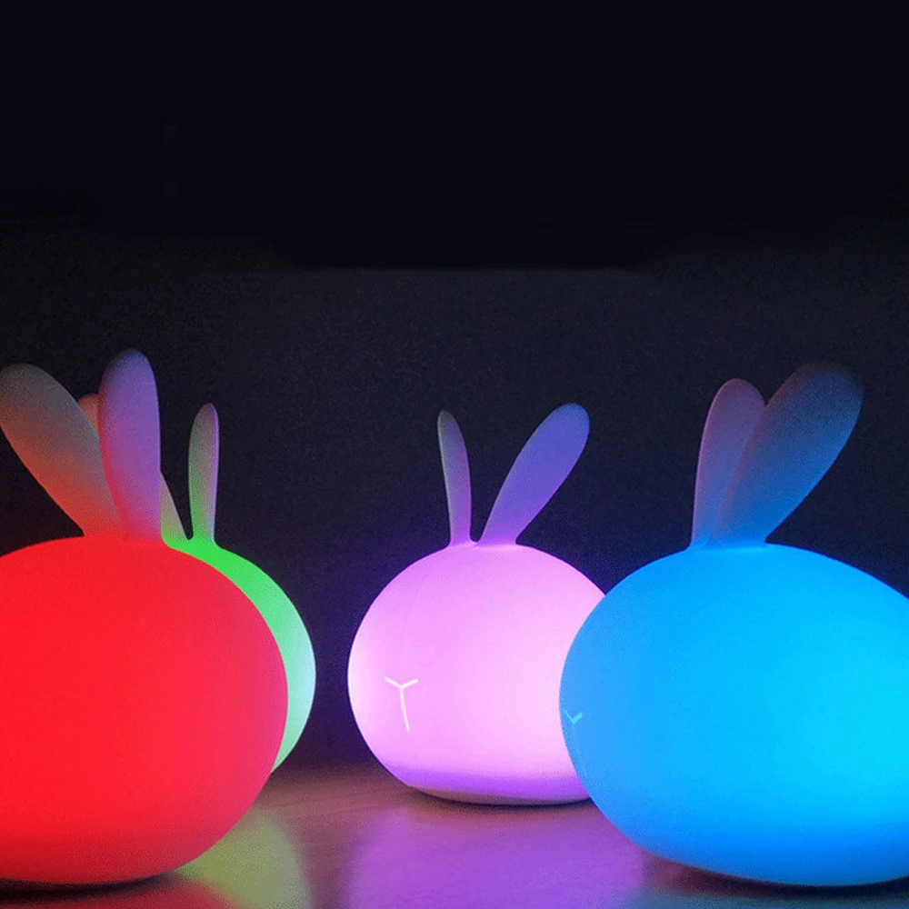 

Silicone LED Touch Lamp Rabbit Sensor LED Night Blue Red Purple Yellow White 500mAh Battery Light 7 Colors Change Portable Lamp
