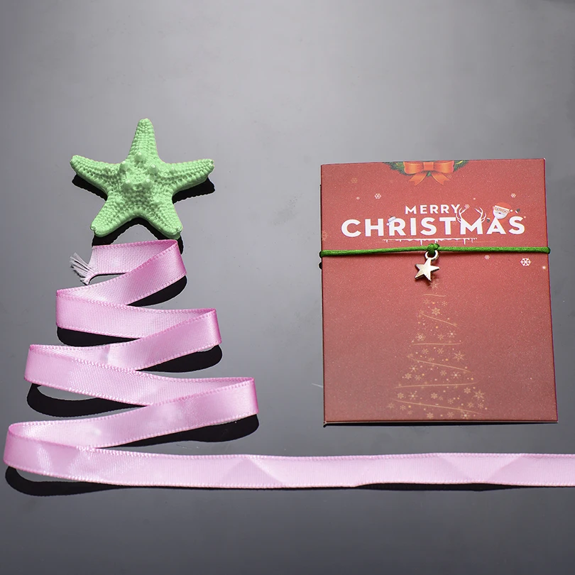 Трендовые милые рождественские открытки серебряные браслеты-шармы со звездами