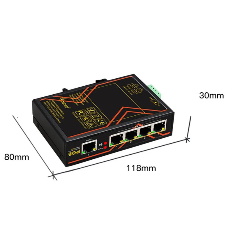 

5 Ports POE Industrial switch 10/100M Hub DIN Rail Fast Ethernet Network Switcher RJ45 Signal Strengthen Extend Distance To 200M