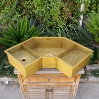 Cangler three bowl brass kitchen sink Drain bowl rack sink kitchen counter island sink copper wash basin wash basin corner basin