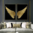 Современная Абстрактная Картина на холсте с крыльями мечты черные и золотые плакаты и принты Настенная картина для гостиной домашний декор