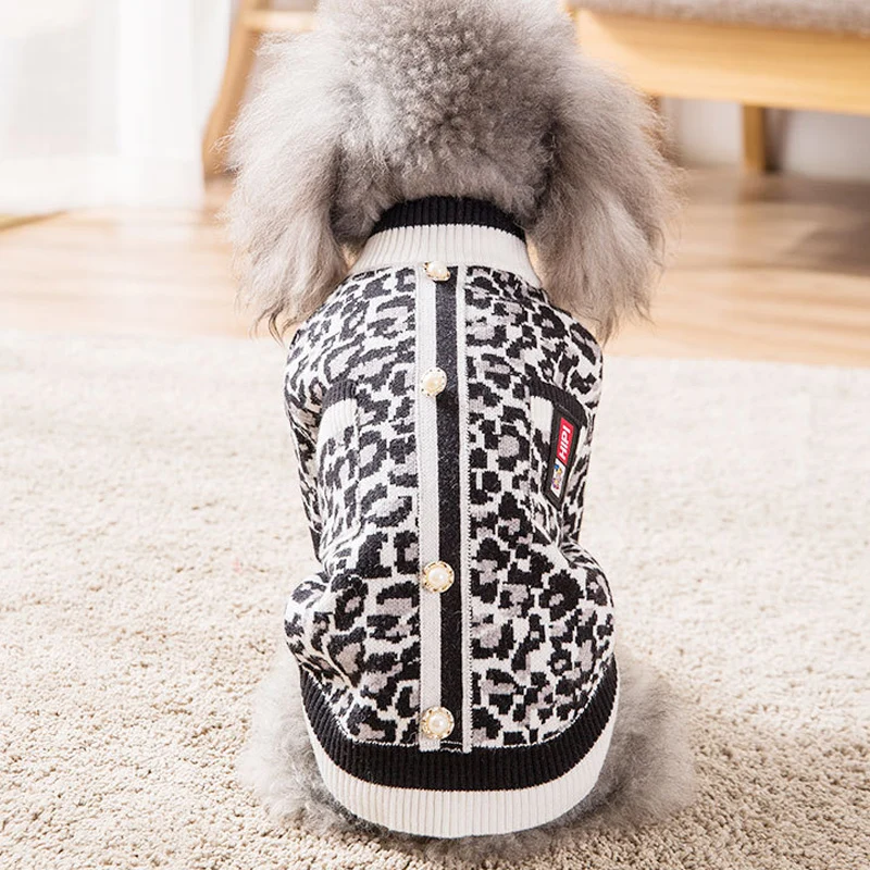Свитер для маленькой собаки теплый свитер со щенком модное вязаное леопардовое