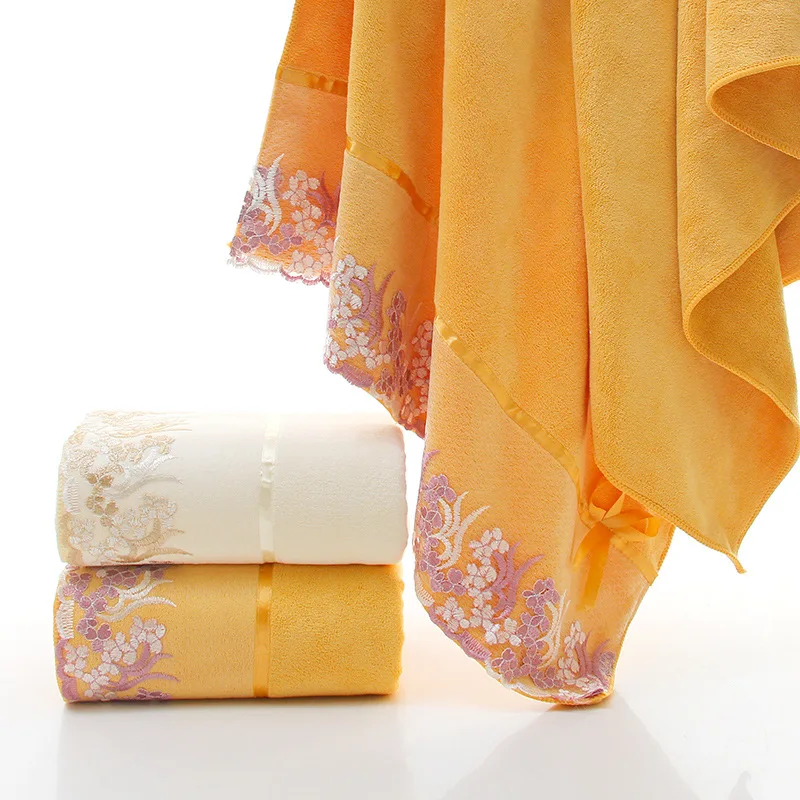 

3pcs/set Lace Border Embroidery Face Bath Towel Set Microfiber juegos de toallas Absorbent Towels Bathroom Wedding Decoration