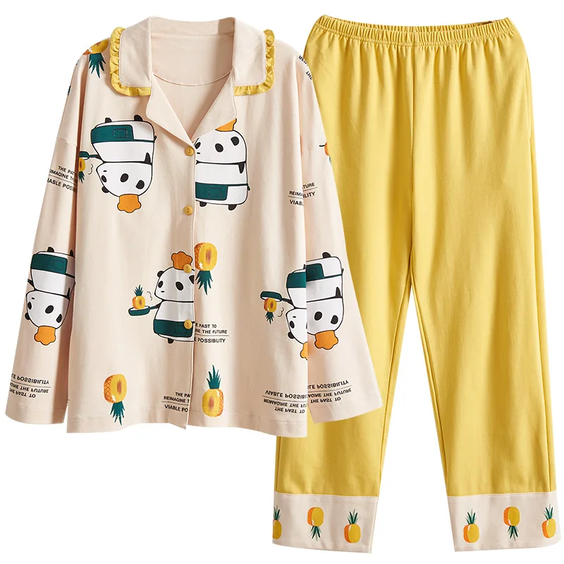 

BZEL New Lovely Panda Sleepwear Ladies Pajamas Sets Long Sleeves Long Pants Homewear Soft Cotton Nighty Nightwear Cartoon Pijama
