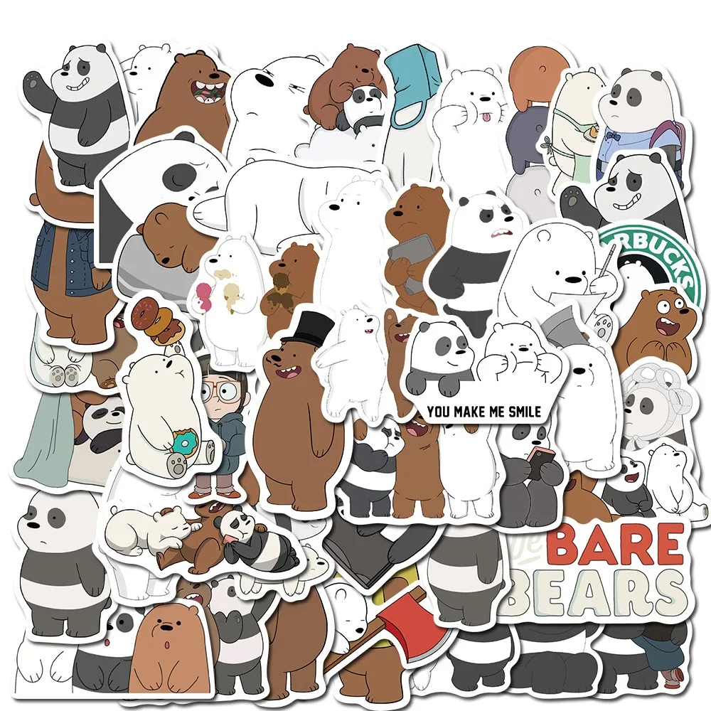 

10/30/50PCS Cute Cartoon Bare Bear Sticker Suitcase Laptop Decoration Waterproof Graffiti Decoration Toy Wholesale