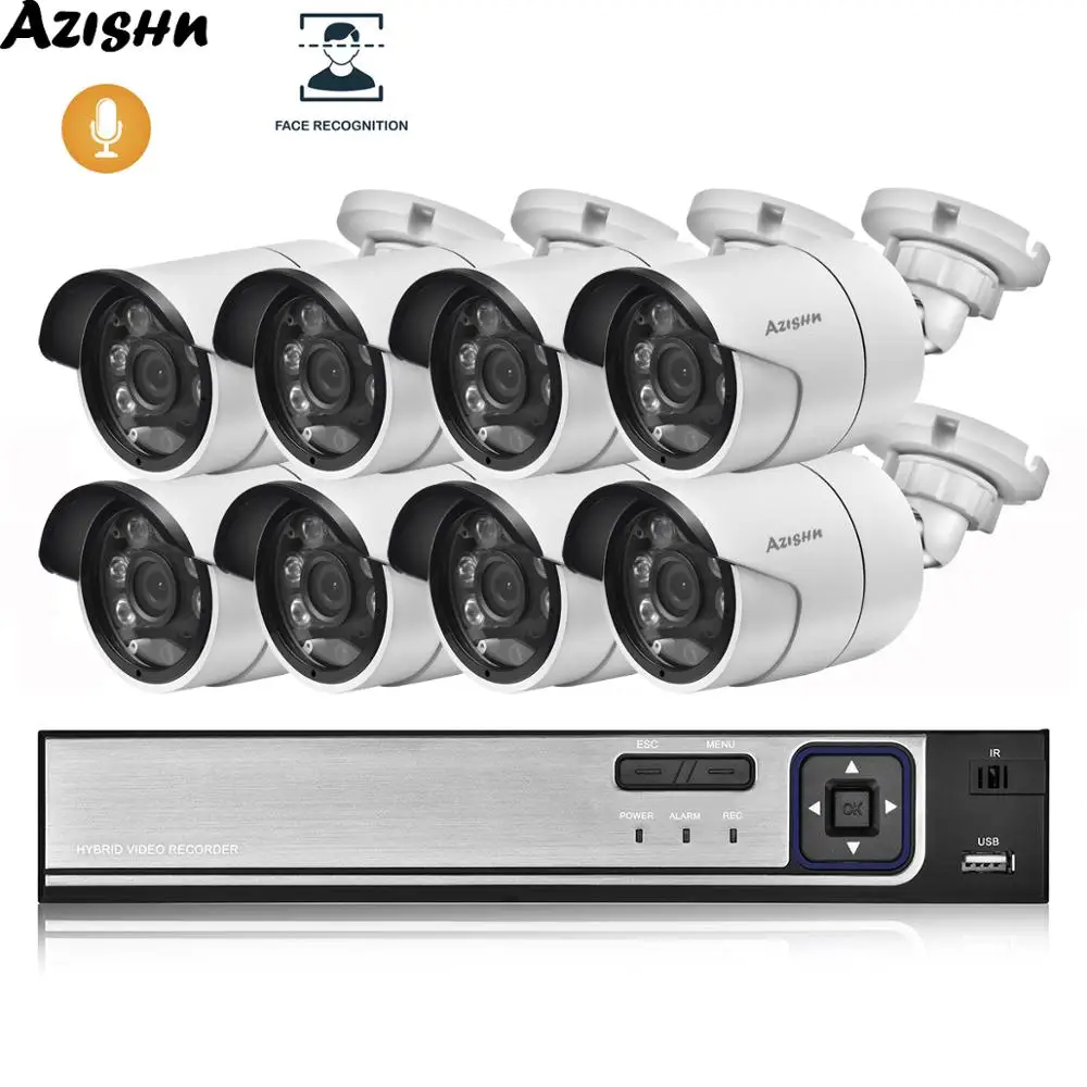 Система видеонаблюдения AZISHN 8 каналов POE NVR H.265 5 МП IP камеры с защитой от