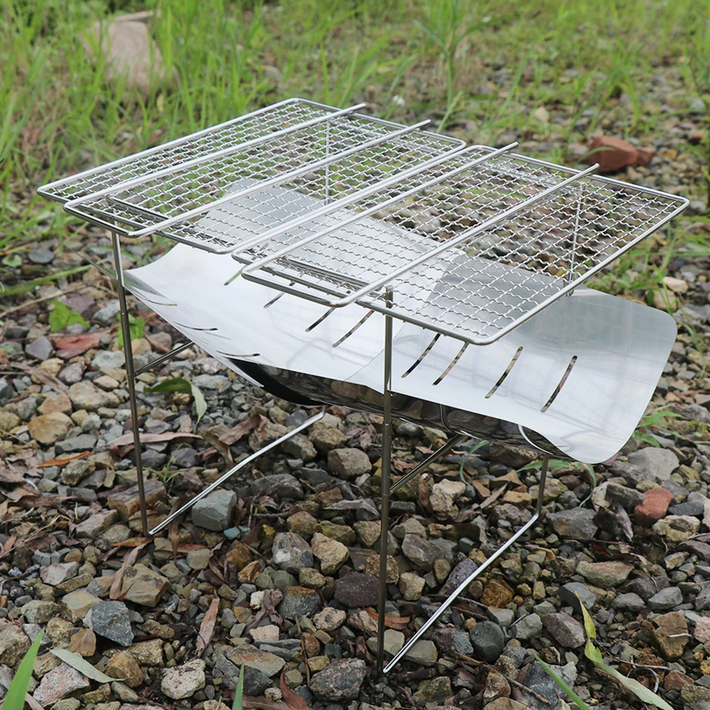 

Bonfire Campfire Pit Camping Wood Stove Stand Frame Fire Rack BBQ Grill Stainless Steel Foldable Fire Pit Outdoor Heater Heating