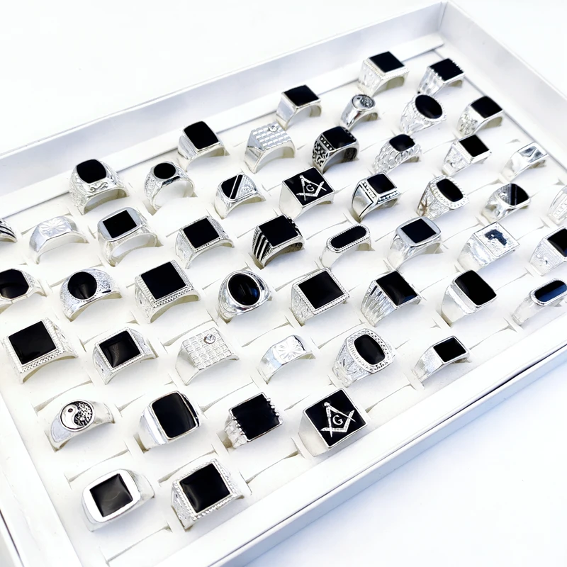 50 шт. / Партия винтажное готическое кольцо с черной глазурью квадратное для