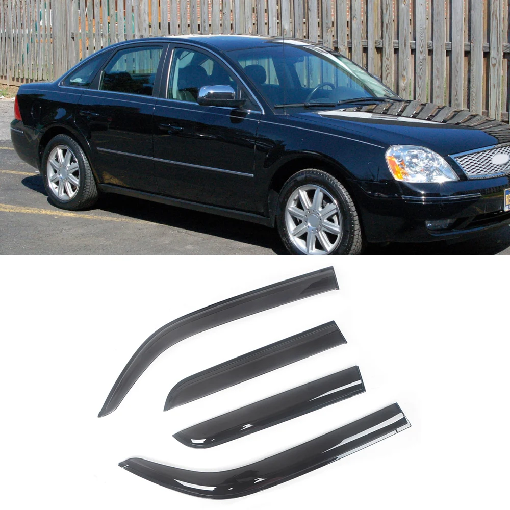 

Ветровые дефлекторы для боковых окон Ford Five сто 2005-2007, козырек для двери с защитой от дождя, черный козырек для вентиляционных отверстий, козы...