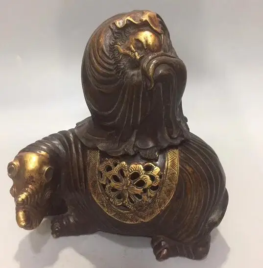 Китайская статуя Дамо-Будды из чистой меди, курильница с рисунком носорогов, украшение фэншуй
