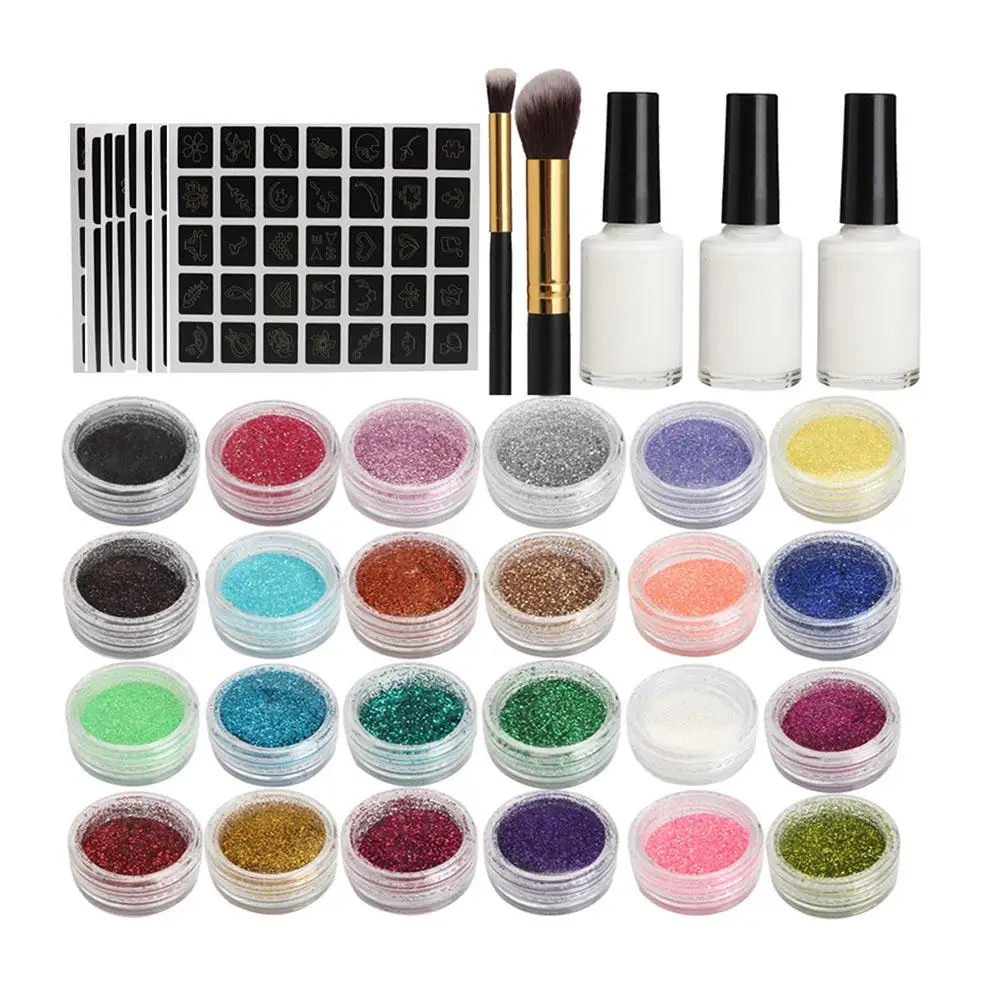 

45Pcs Color 125 Templates Set Flash Diamond Glitter Flash Powder For Temporary Tattoo Set Kids Face Body Painting Art Tools Suit