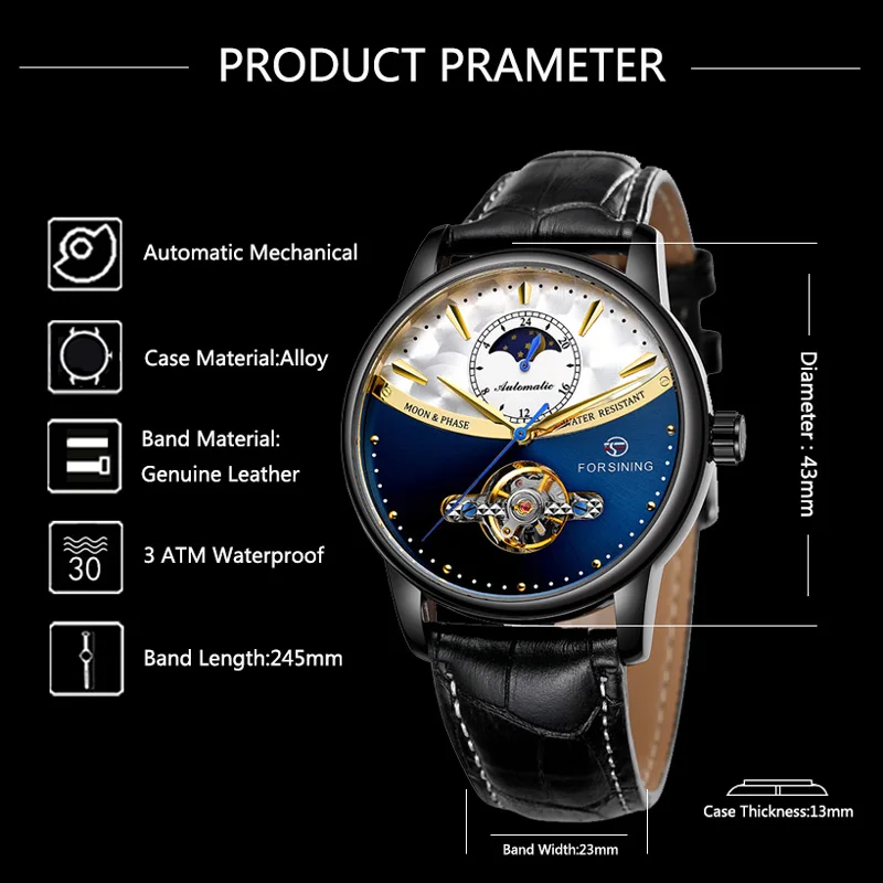 Часы наручные FORSINING Мужские автоматические спортивные брендовые роскошные в