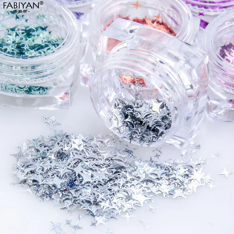 12 цветов блестки четыре угла звезды блеск лазерное украшение для ногтей Сделай