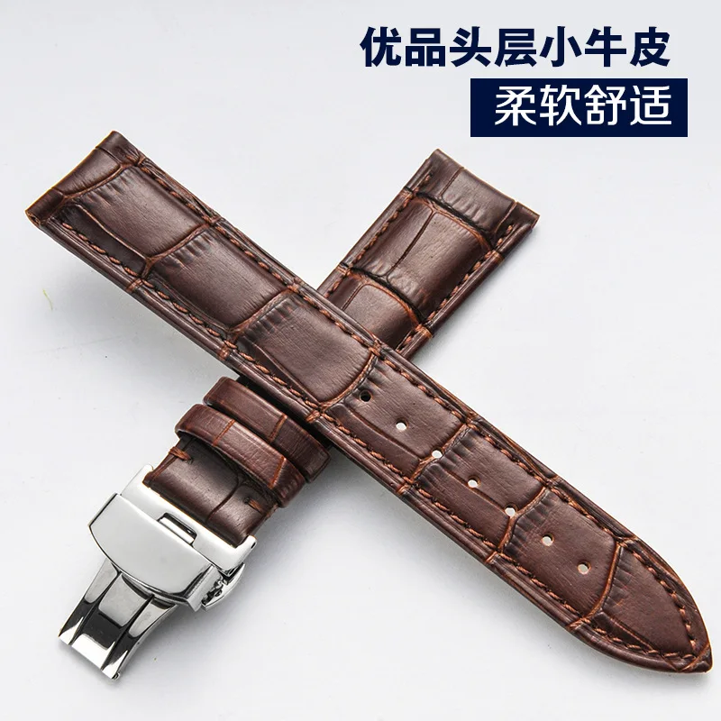 

16 18 19 20 21 22 24 Mm Genuine Calf Leather Watch Band Strap Grain Butterfly Deployment Buckle for Men Women Regular Handmade