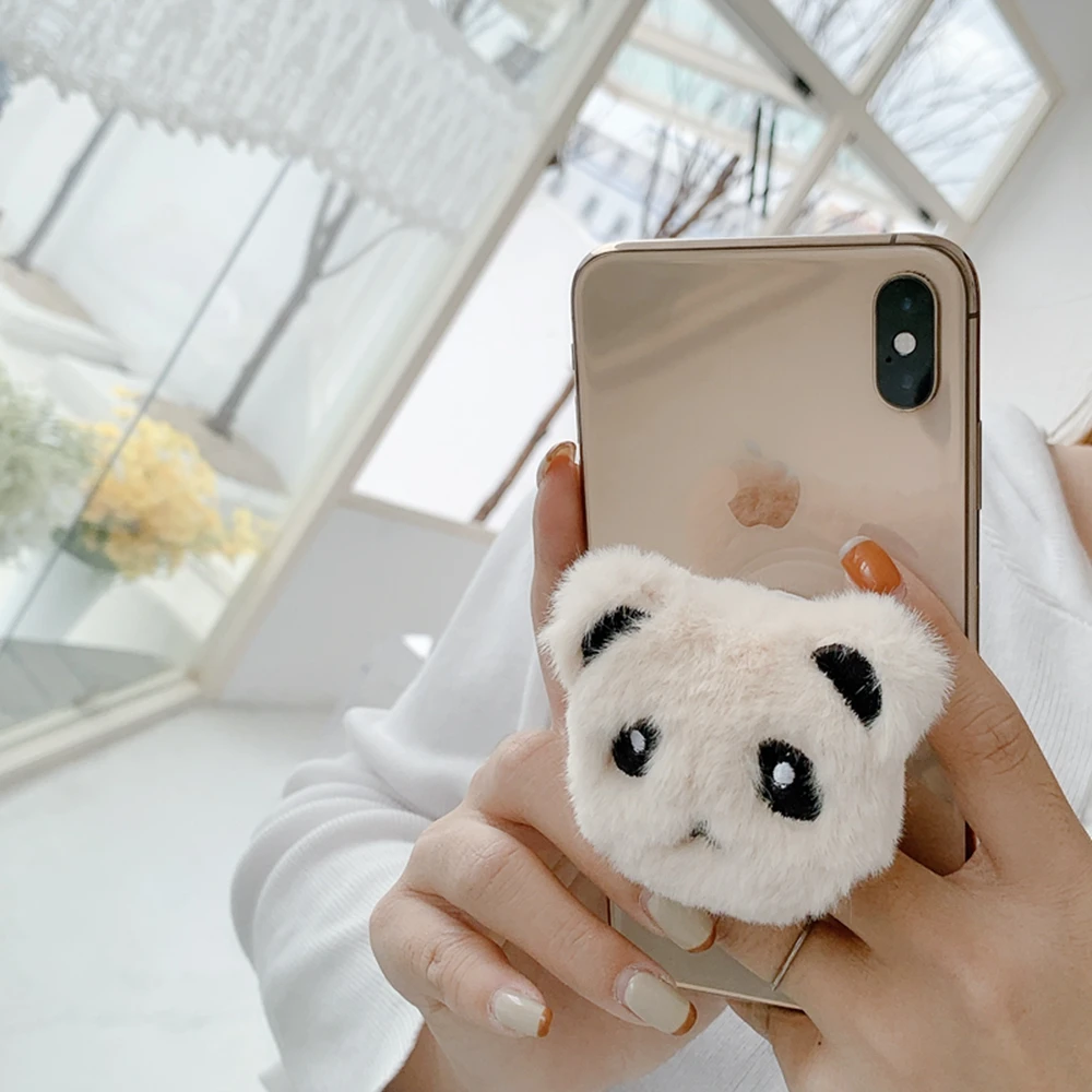 ins cute anime plush cartoon round universal mobile phone ring holder fold stand bracket mount for iphone samsung huawei xiaomi free global shipping