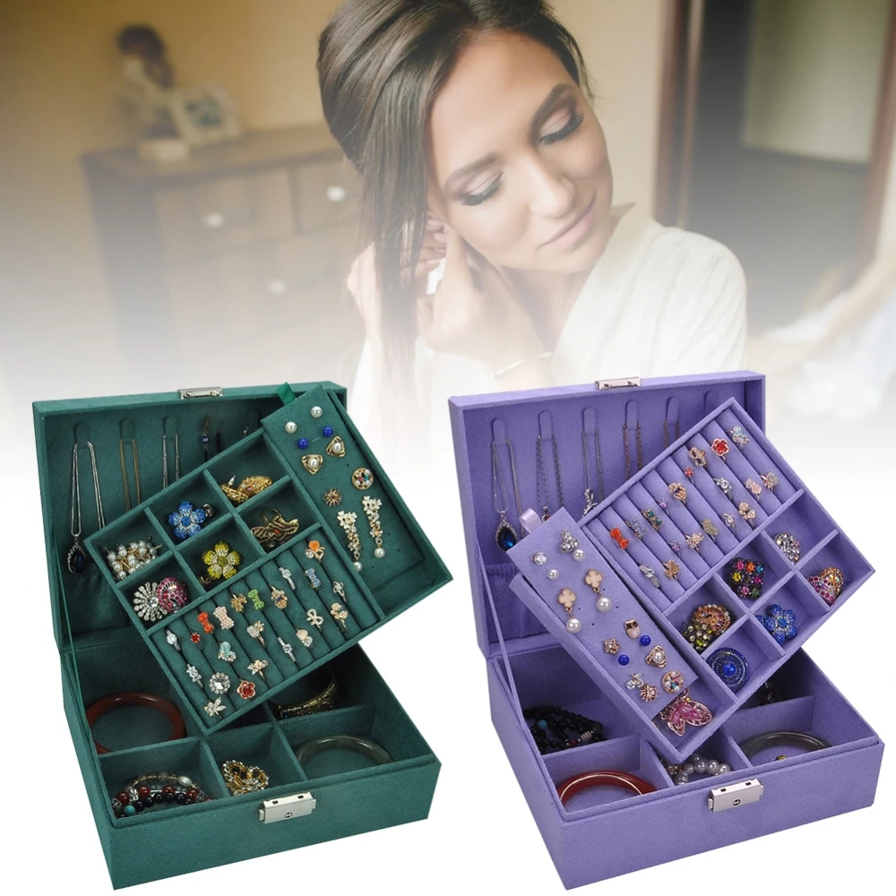 Органайзер для ювелирных изделий Дисплей коробка фланель 2 слоя Макияж