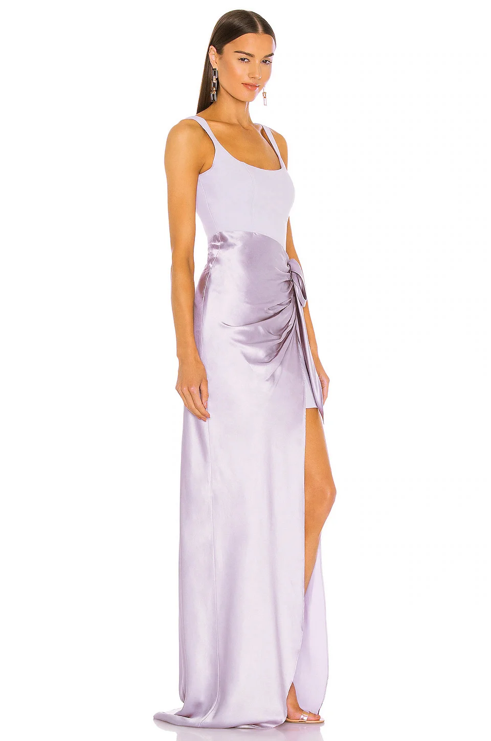 

Women's Sexy Purple Stitching Satin Sling Slim Party Dress With Removable Elegant Sleeveless Bandage Skirt High Split Formal
