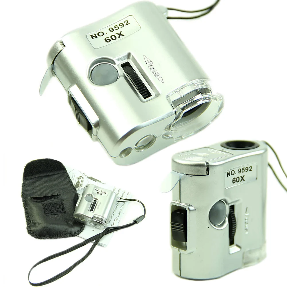 

60X Microscope Illuminated Magnifier Glass Jeweler Loupe Lens With LED UV Light