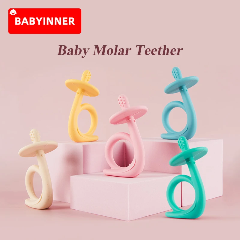 

Babyinner High Quality Baby Colorful Silicone Teether Toy Ball Infantil Chewable Baby Teething Molar Toy Soft Food Grade Teether