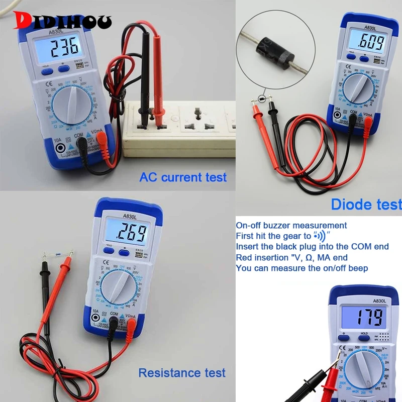 DIDIDHOU XL830L Ручной цифровой мультиметр с ЖК подсветкой Портативный AC/DC Амперметр