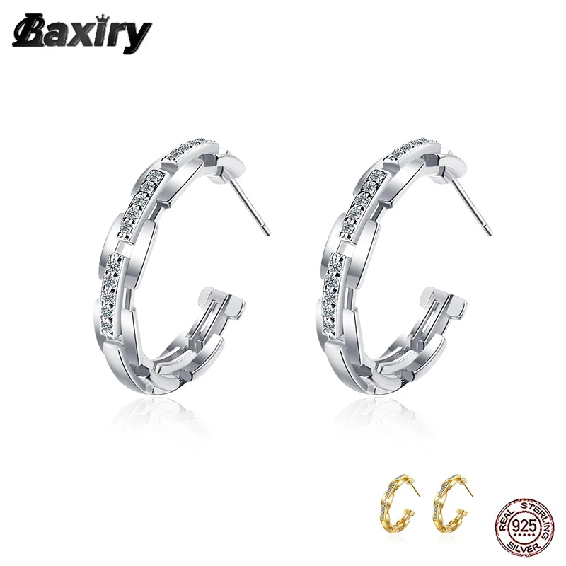 

New 925 Sterling Silver Hoop Earrings For Women Original Designer Luxury Crystal Round Gold Stud Huggie Earring Fashion Jewelry