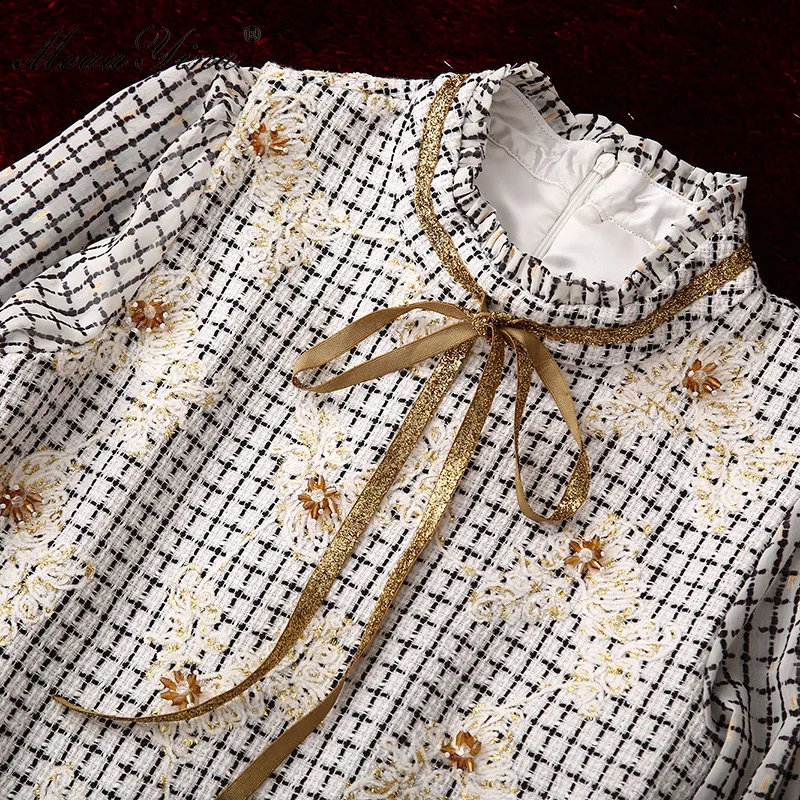 MoaaYina модное дизайнерское платье весна-осень женское золотая линия вышивка