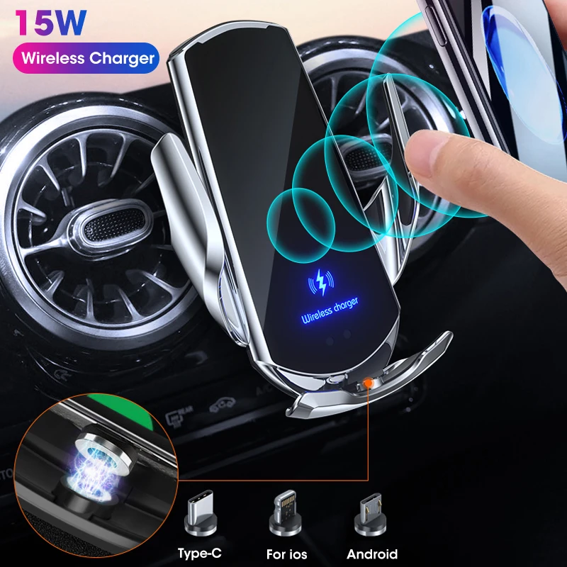 

Automatic Clamping 15W Fast Car Wireless Charger for Samsung S21 S20 IPhone 13 12 11 Xiaomi Infrared Sensor Phone Holder Mount
