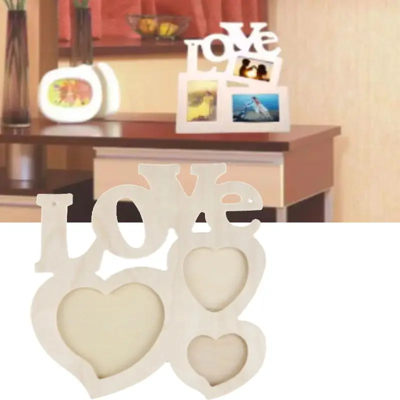 

1Pc Hollow Love Wood Blank Frame White Base Home Wider Photo DIY Picture Frame Wooden Art Decor