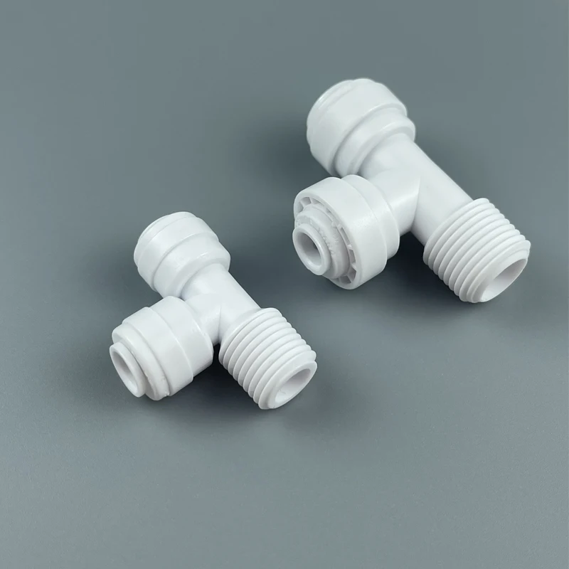

Reverse Osmosis Quick Pipe Fitting T Shape Tee 1/4 3/8 Hose 1/4 3/8 Male Thread RO Water Plastic Coupling Connector