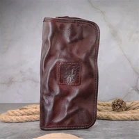 handmade designer high quality natural real cowhide multi card fold long wallet retro fashion mens and women universal wallets