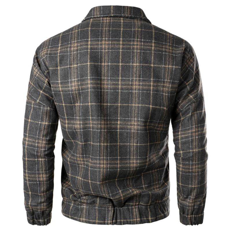 Куртка мужская шерстяная с принтом модное повседневное пальто в клетку стиле