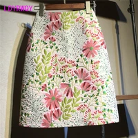 2021 autumn new jacquard bag hip skirt high waist floral knee length natural factors casual women
