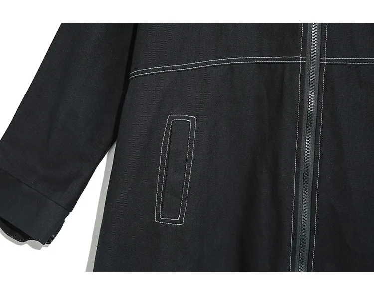

2020 Autumn New Women's Hip Pop Trench Coat Oversize Zipper Long Hooded Trench Vintage Washed Outwear Loose Coats Clothing