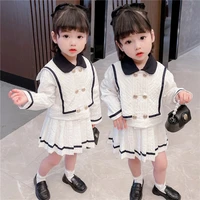 college style girl sets pleated skirt coat 2pcs suit elegant black and white outfits for baby girls clothes kids clothing