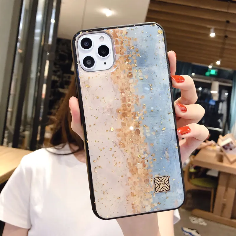

Glitter Gold Foil Phone Case For Iphone 11 Case Sillicone Cover For Iphone 12 Pro XS Max XR X 7 8 6 6S Plus SE2 Soft Epoxy Cover