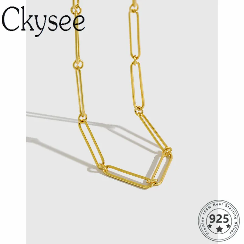 

Ckysee S925 Sterling Silver Necklace Golden Link Chain Choker Necklace For Fashion Women Girlfriend Gift Silver 925 Jewelry