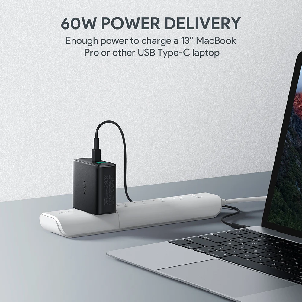 AUKEY PA-D3 Быстрая зарядка 60 Вт USB-C PD быстрая настенная с европейской вилкой зарядная