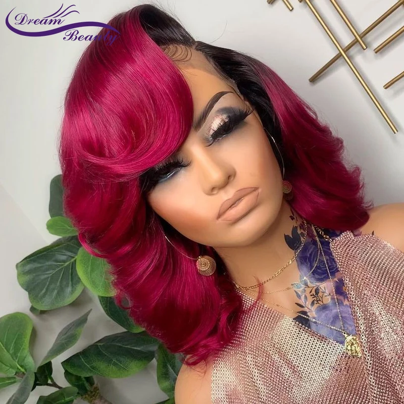 Парики женские из натуральных бразильских волос 13x4 розово-красные | Шиньоны и