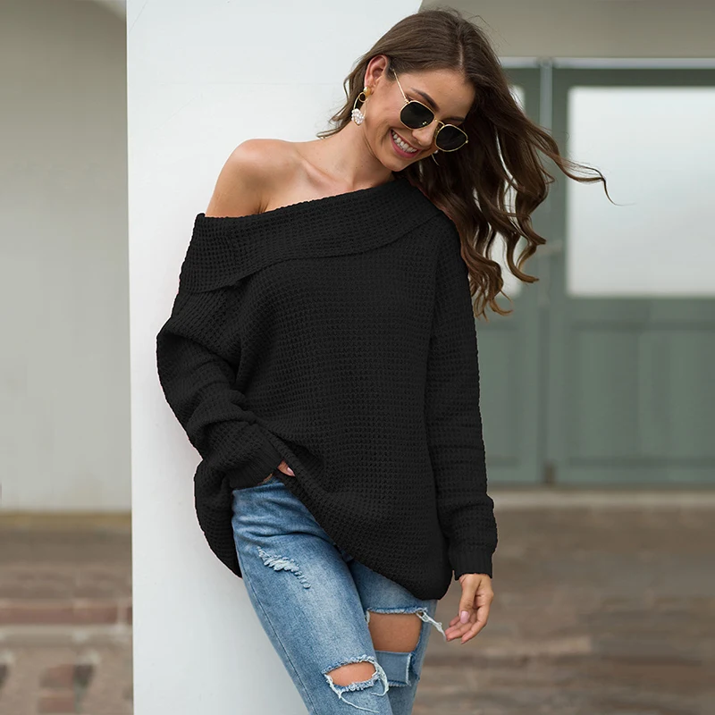 Женский вязаный свитер EVERAFTER однотонный пуловер с открытыми плечами