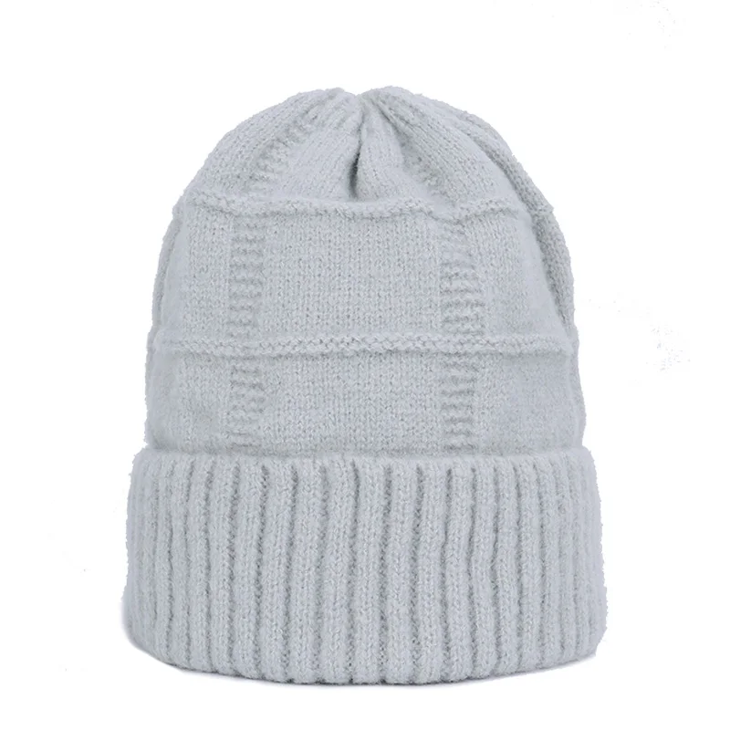 Light Gray Женские шапки бини женские карамельных цветов Женская зимняя шапка модная шерстяная вязаная меховая шапка для девочек Двойная Толстая шляпа - Цвет: Light Gray