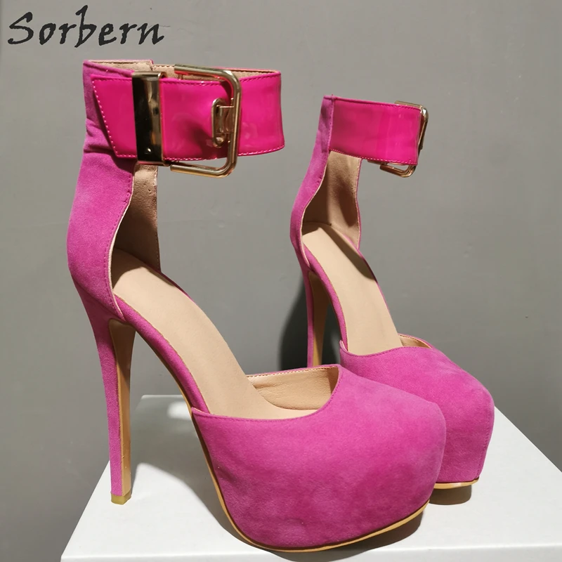 Sorbern/женские туфли-лодочки цвета фуксии с ремешком на щиколотке туфли острым