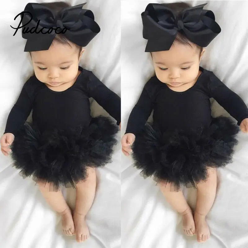 

0-24M Infant Newborn Baby Girls Rompers Princess Tulle Ruffles Jumpsuit Long Sleeve Baby Autumn Spring Clothes Black