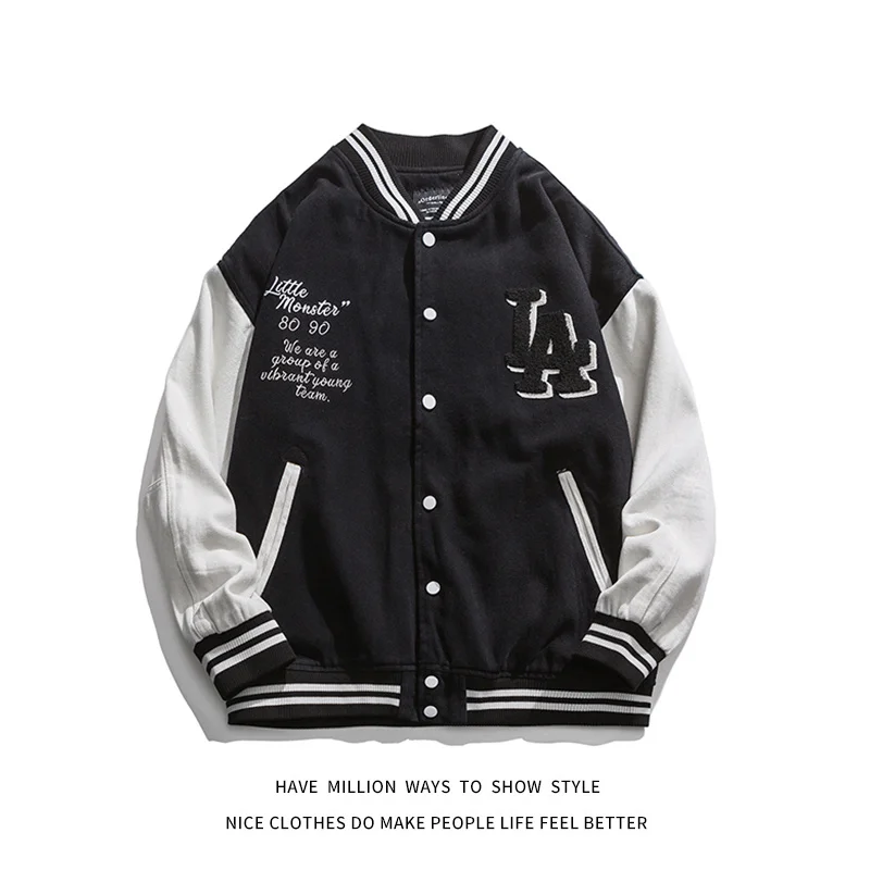 

2021 New Fashion Spring&autumn La Embroidery Women's Baseball Jacket Men's Coat Unisex Couple Varsity Bomber Boyfiend Style