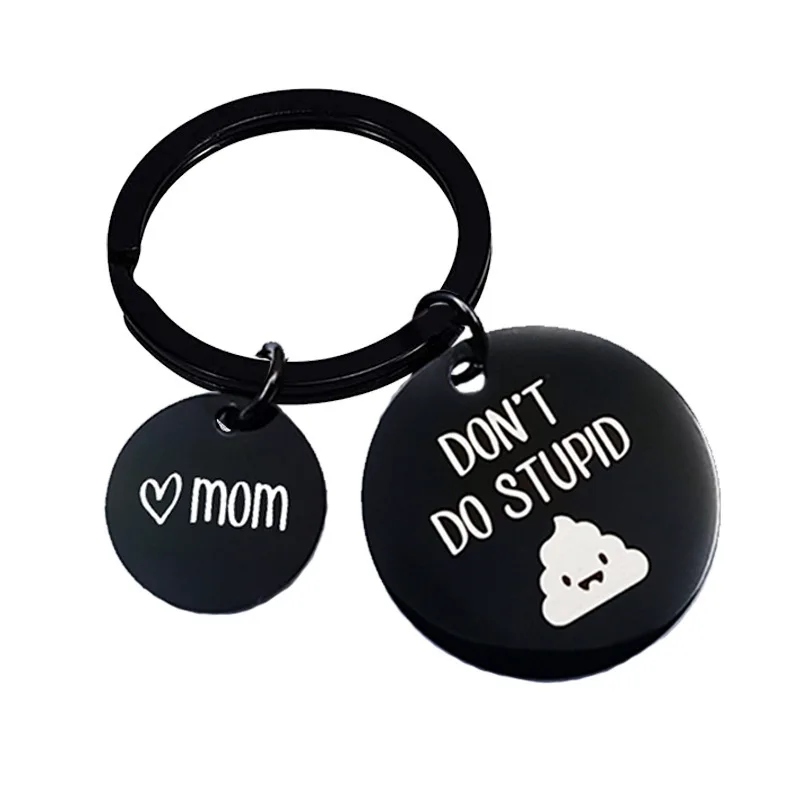

GgDu 2022 New Personality Stainless Steel Keychain Jewelry DON'T DO STUPID Black Accessory Pendant