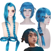 lol arcane jinx cosplay wigs outfits girls women halloween carnival cos blue twist braid hairs