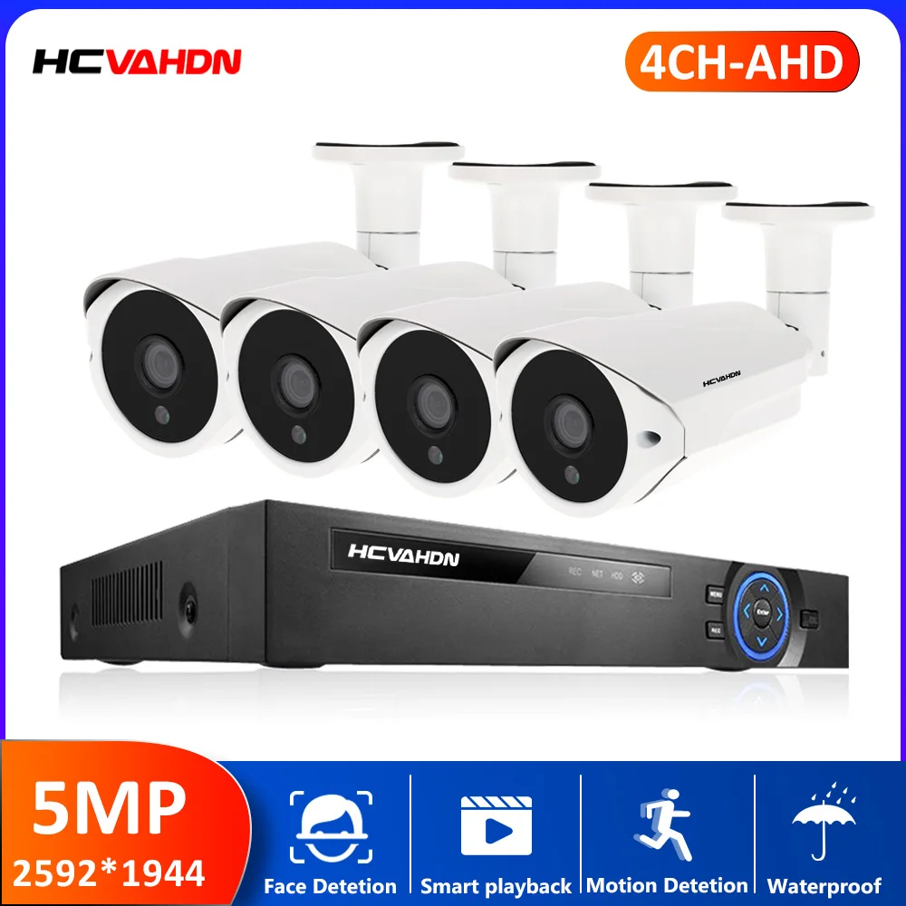 

5MP Home Video Security System 6IN1 H.265 DVR With 4PCS 5MP HD Bullet Face Face record Waterproof CCTV Surveillance Camera Kit