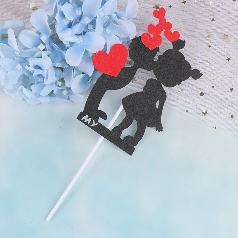 1 шт. черный мальчик и девочка с красным Топпер для торта в форме сердца Свадебная